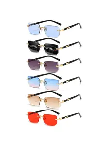 6pcs business rectangular frameless gradient sunglasses, featuring metal design, trendy unisex sunglasses, Trendy beach eyewear, metal frame improves durability, perfect choice for outdoor activities