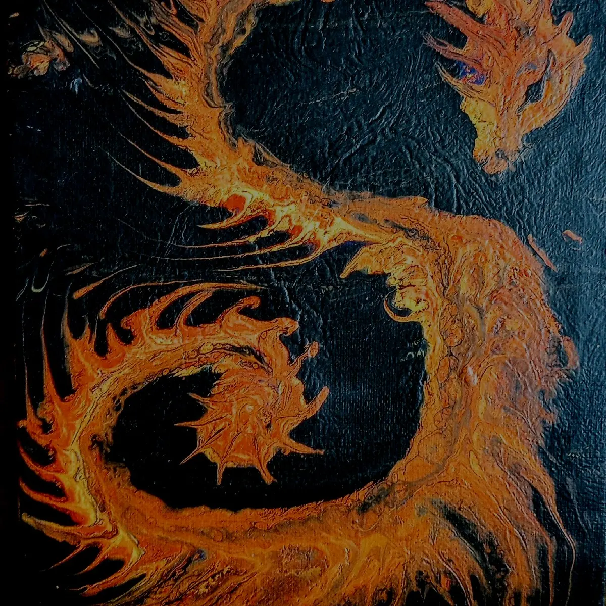 lava dragon fluid art, pour painting on framed canvas
