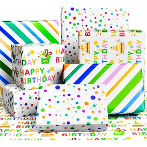 Birthday Wrapping Paper Folder Set - 12 Sheets, 20x29 Inch Each, Adorned with Polka Dots, Stripes & 'Birthday' Charms for Boys, Girls, Women, Men, Ideal  Wrap for Holiday Party