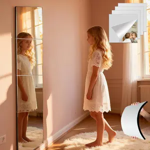 Unbreakable Kids Mirror Tiles for Wall Decor, 4 PCS 12 x 12 Inches Toddler Mirror Full Length, Stick on Classroom Small Plastic Baby Mirrors, Shatterproof