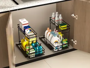 2 Tier Slide Pull Out Under Sink Organizer, 1pack/2pack Kitchen Bathroom Under Cabinet Organizer, Pantry Kitchen Bathroom Organizers And Storage, Laundry Room Organization And Storage, Furniture