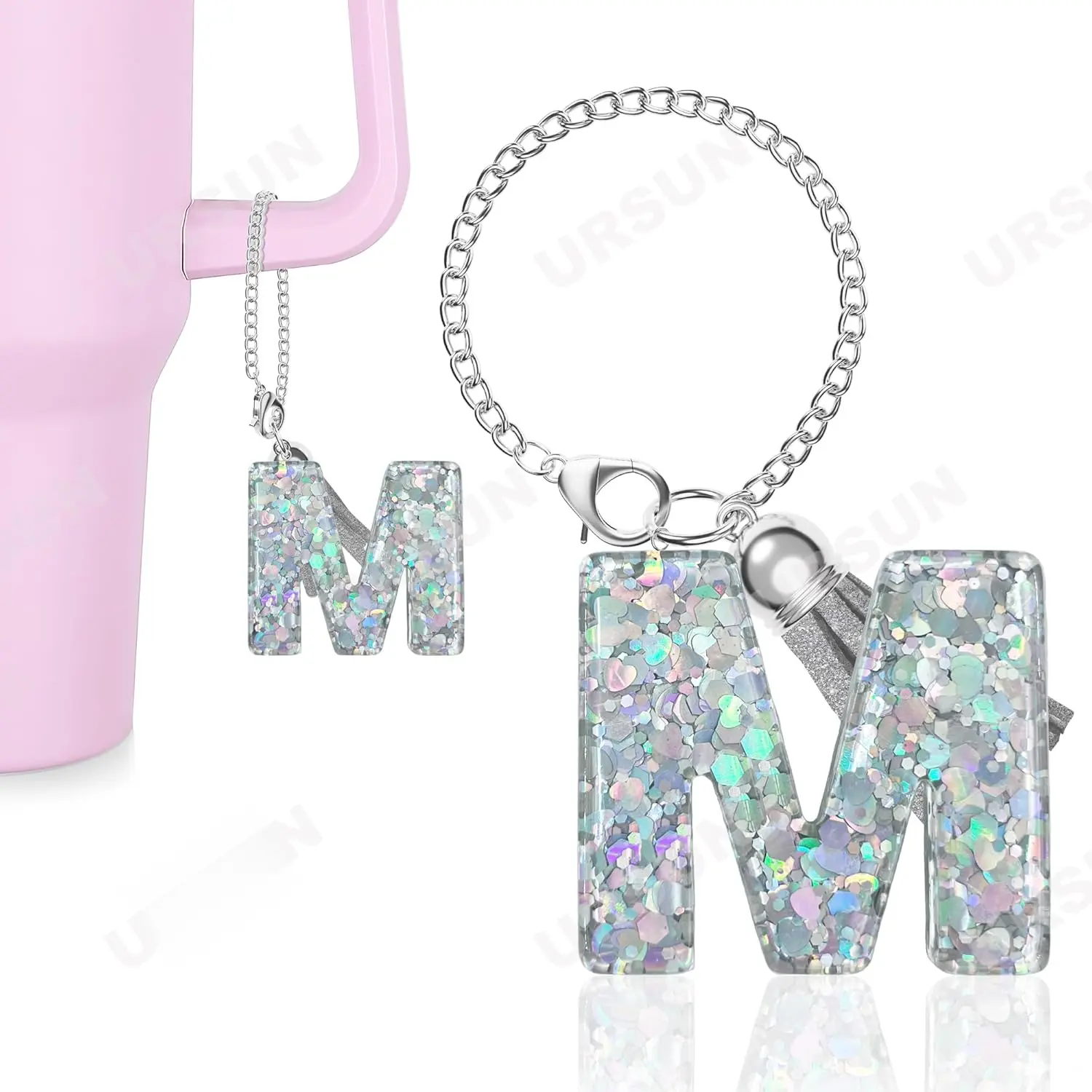 Silver Letter Charm for  Cup, 1 count Bling Tumbler Accessories Charm for Handle, Personalized Initial Keychain Charm for Women