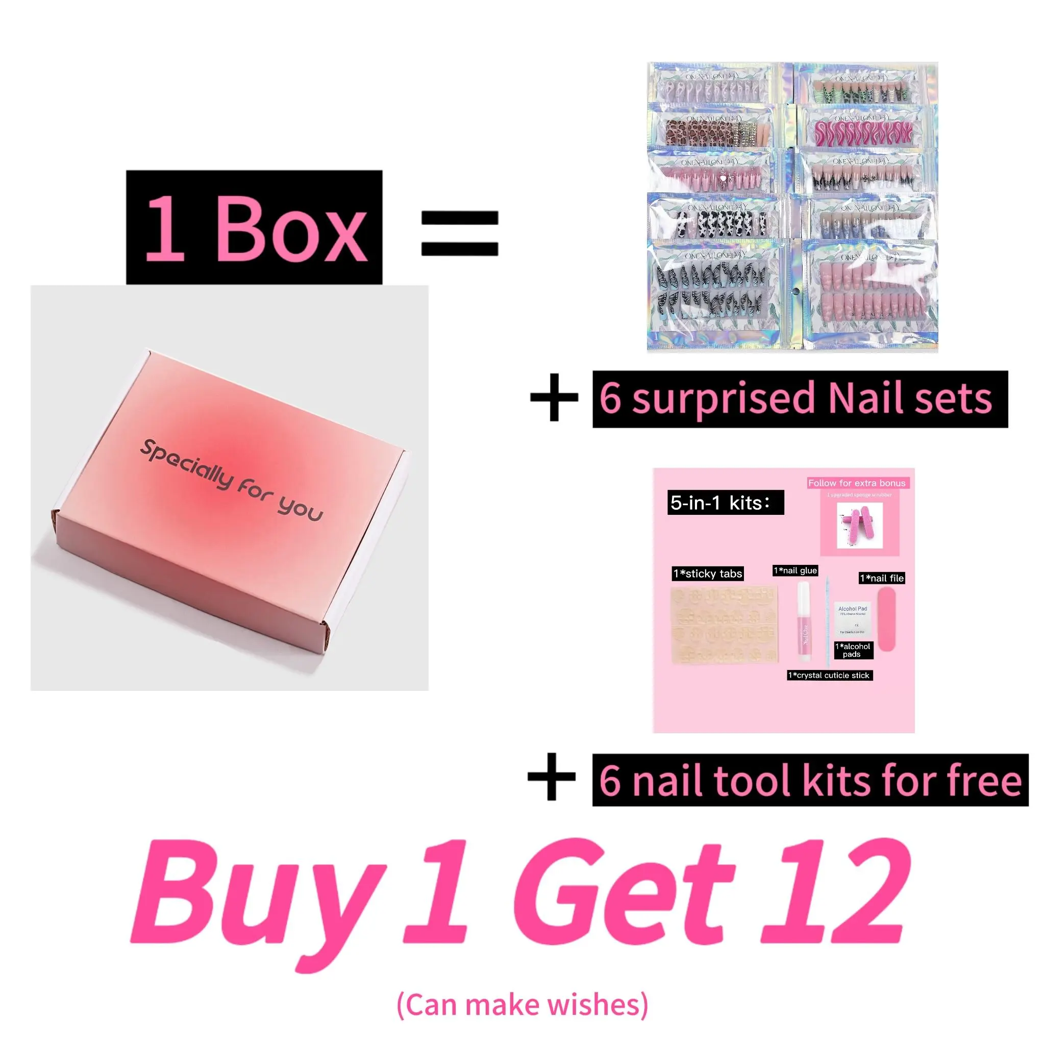 【 SURPRISE BOX-6 sets】24pcs High-end Durable Reusable Presson Nails Onesize (prefer to Open Offline By myself for full surprise) press  on nails press nails