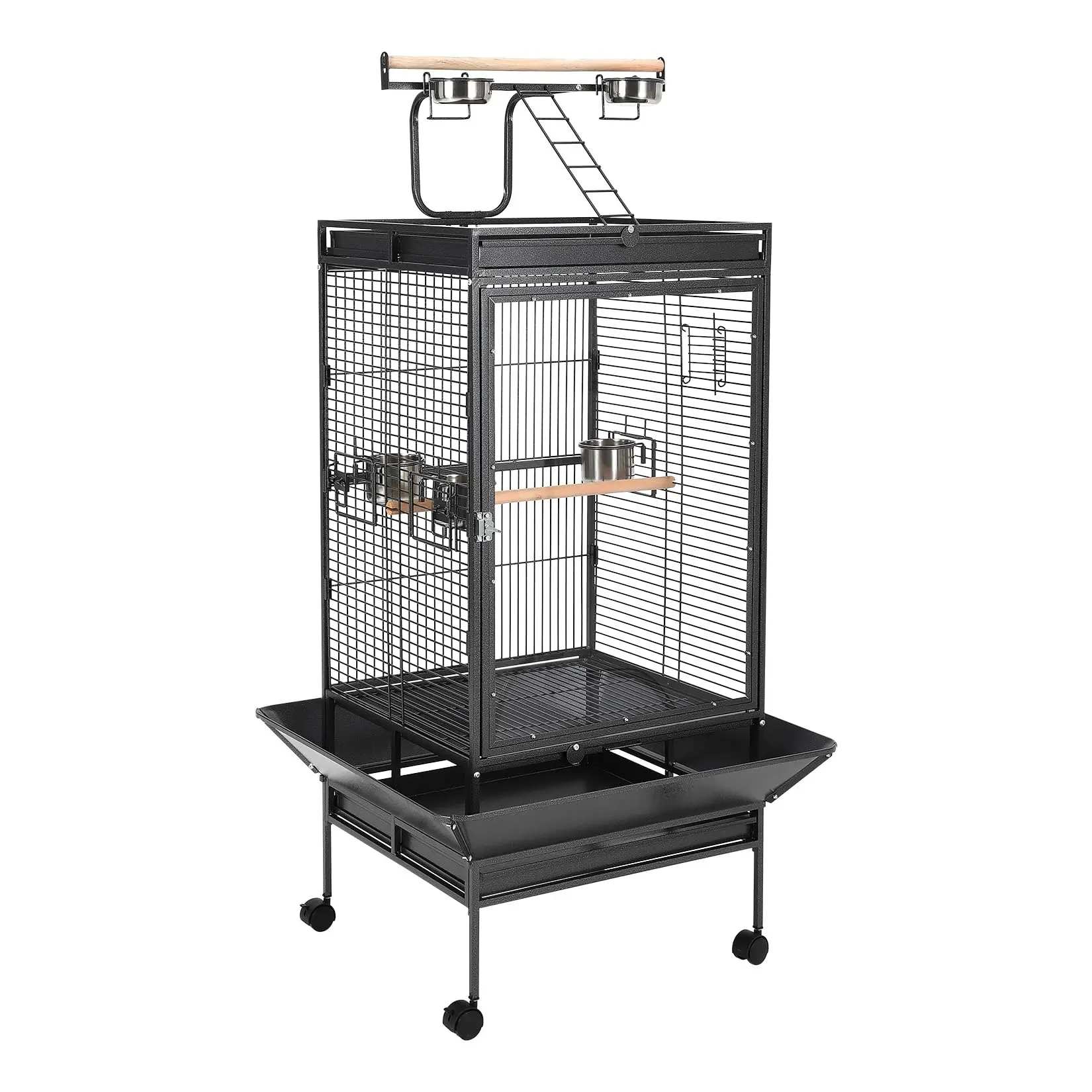 Garvee 64.4" Wrought Iron Bird Cage with Heavy-Duty 25 Lbs Capacity, Play Top, Rolling Stand, Stainless Steel Bowls, Non-Toxic Coating, and Easy Clean Design for Parakeets, Cockatiels, Conures, and Finches