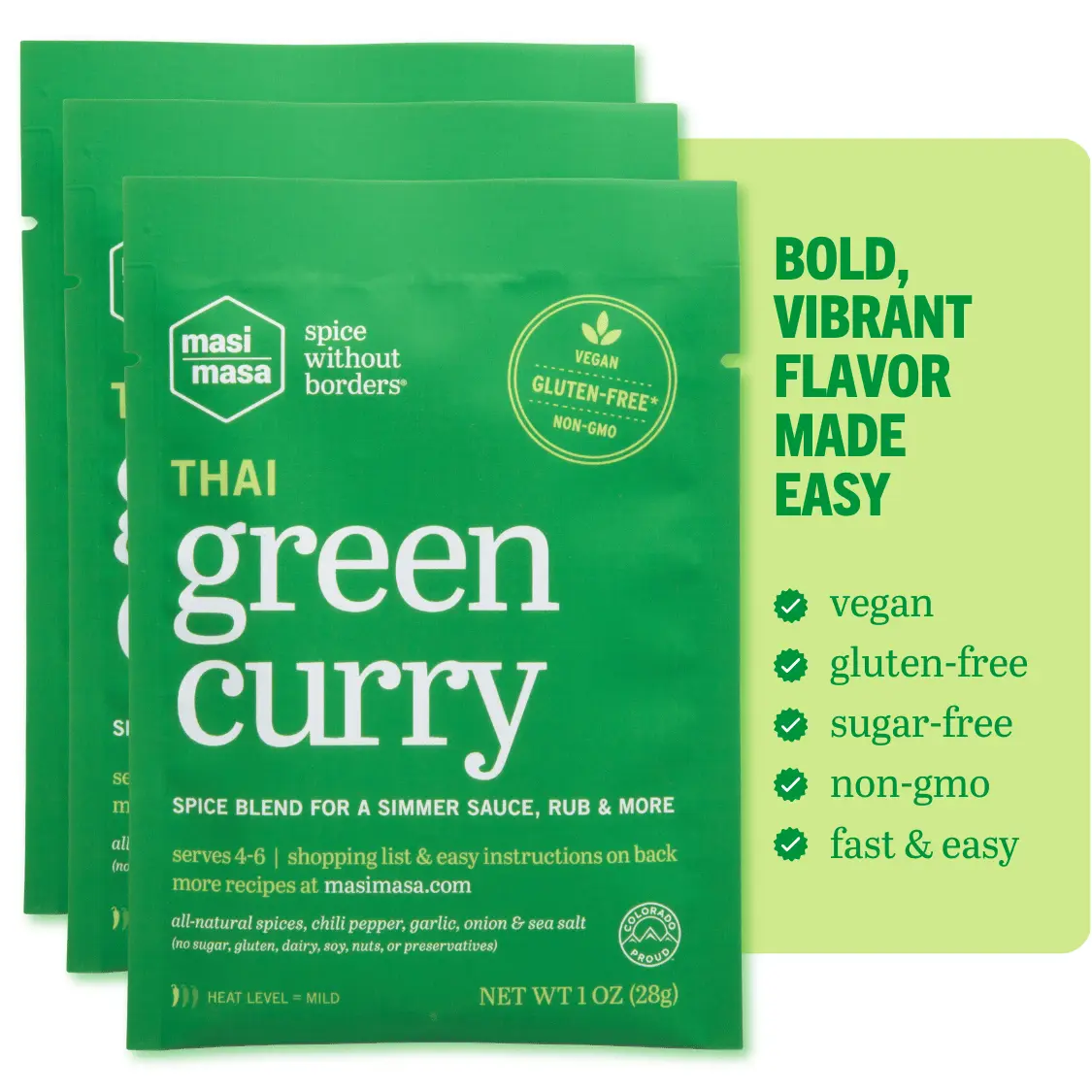 Thai Green Curry Spice Blend (3-Pack) | Quality Thai Curry Seasoning Powder for Chicken, Shrimp, Vegetables & Coconut Milk | Easy Weeknight Dinner | Gluten Free, Dairy Free, Soy Free | Restaurant Style Thai Cooking At Home