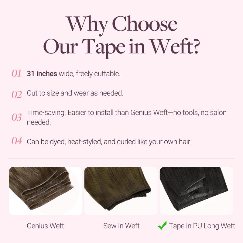 GOO GOO Tape In Weft Hair Extensions,Genius PU Long Weft premium tape wefts,14-24 Inch Real Human Hair Remy Human Hair for Natural Look & Volume