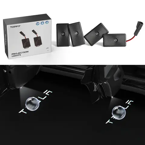 TOPFIT 4K Tesla Logo Puddle Lights, LED Door Projector Lights, OEM Look, Crisp Logo Projection, Fits All Tesla Model 3 & Model Y, Also Fits Select Model S/X,tesla accessories