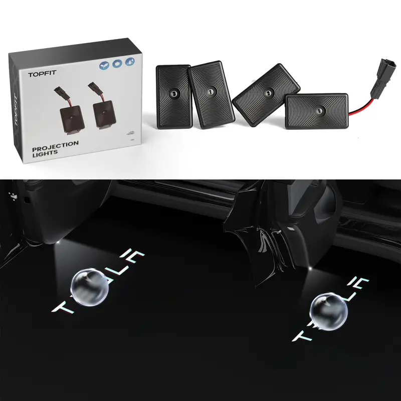 TOPFIT 4K Tesla Logo Puddle Lights, LED Door Projector Lights, OEM Look, Crisp Logo Projection, Fits All Tesla Model 3 & Model Y, Also Fits Select Model S/X,tesla accessories