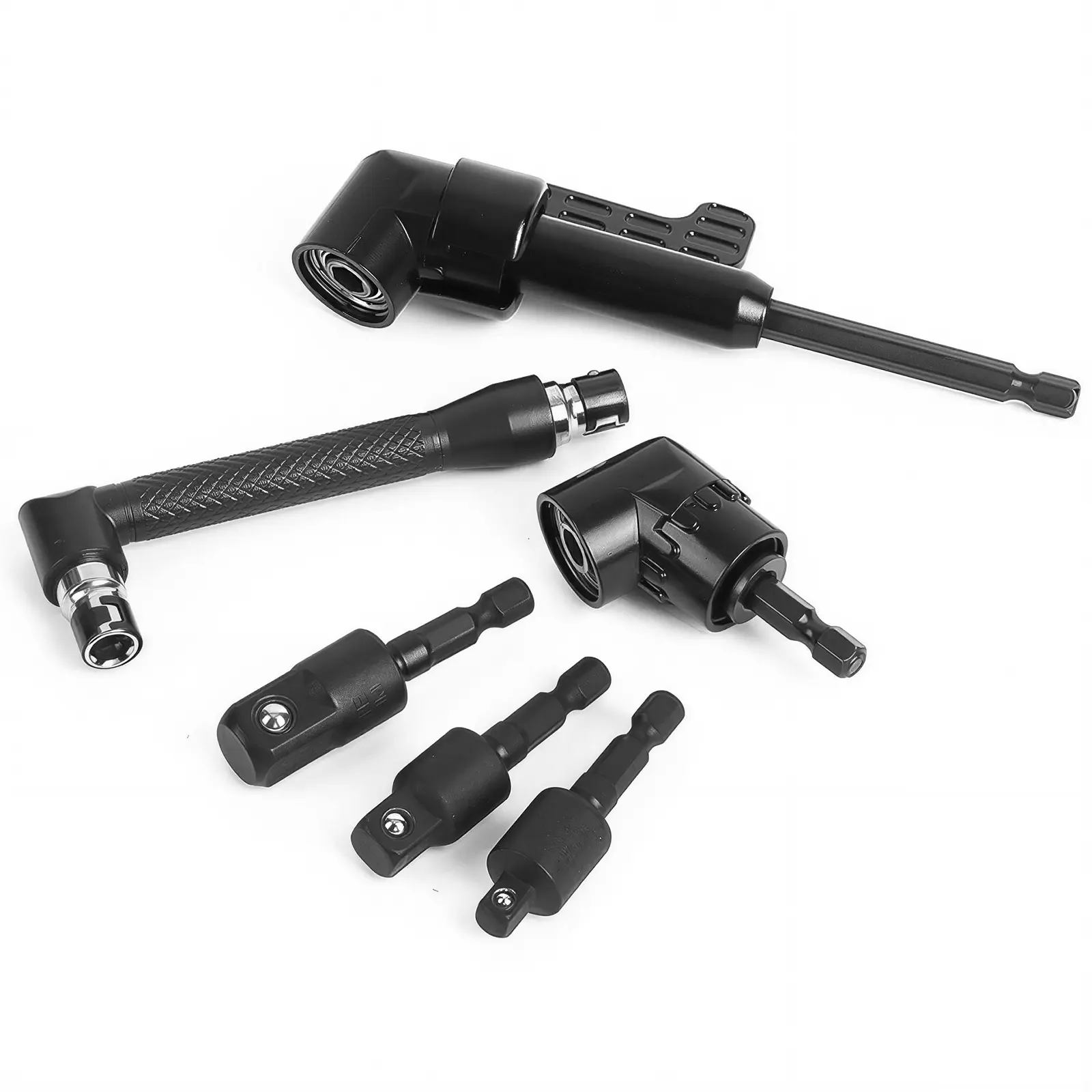 Right Angle Drill Bit Adapter Set 6PCS, Hex Shank Angle Drill Adapter Kit, 90° & 105° Drill Attachment with 360° Rotating Socket Wrenches 1/4 3/8 1/2 Impact Grade Tool Kit