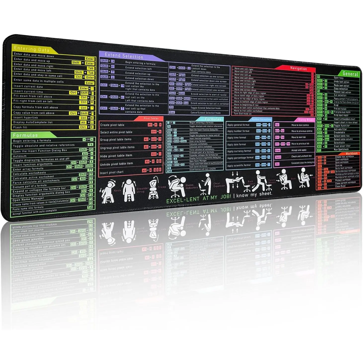 Shortcut  Pad for Excel/Word/Powerpoint/Windows,Category Color-Coded Cheat Sheet,Non-Slip Office Keyboard Mat for Multi-Tasking, Office Desk Mat with Large Size, 31.5"x11.8"