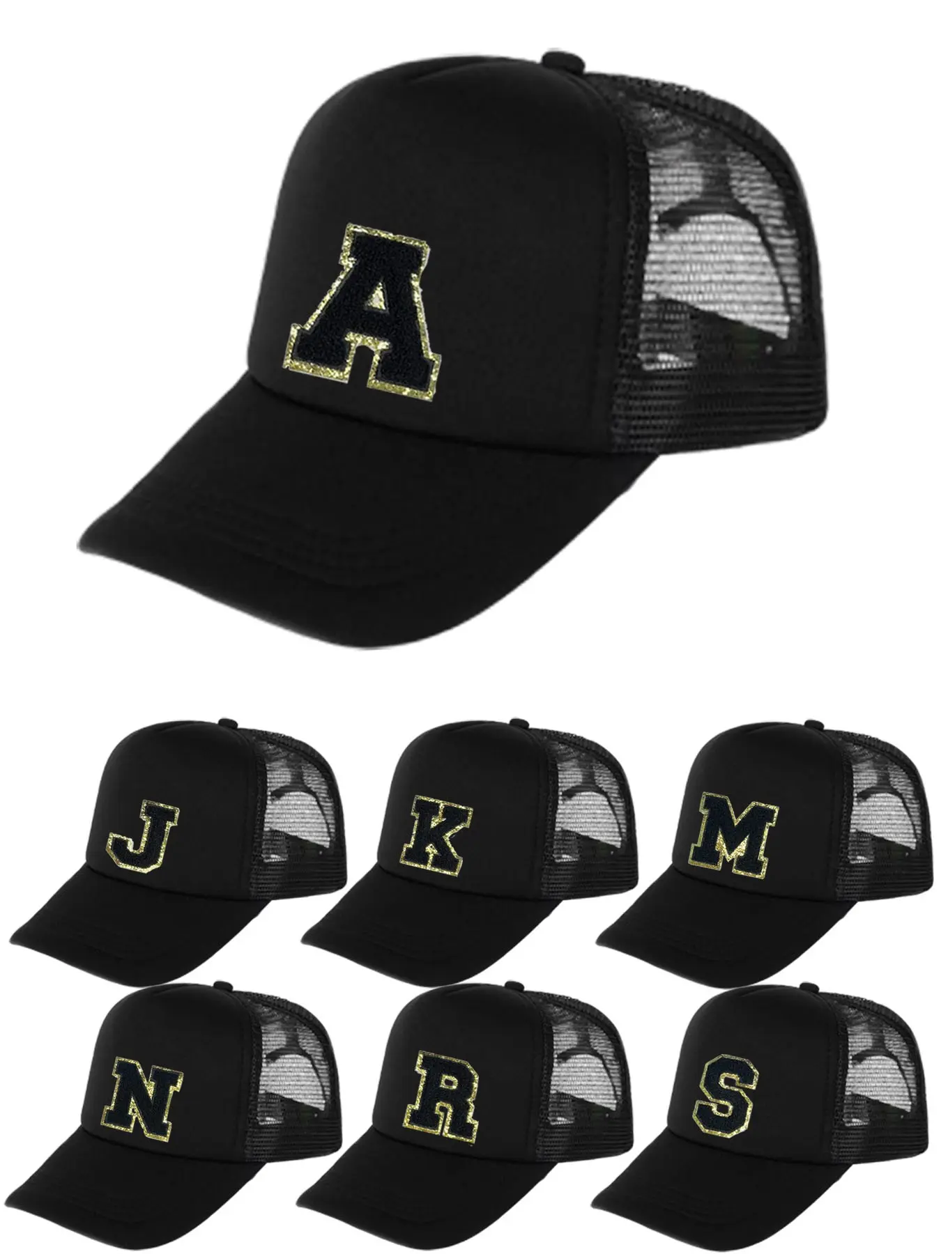 1PC Black 26 Letters A-Z Optional Sponge Baseball Cap, Adjustable Size, Unisex Couple Style Peaked Hat , Daily Commute Outdoor Activities, Soft Comfortable AllDay Wear, Premium Headwear, Outdoor Hats