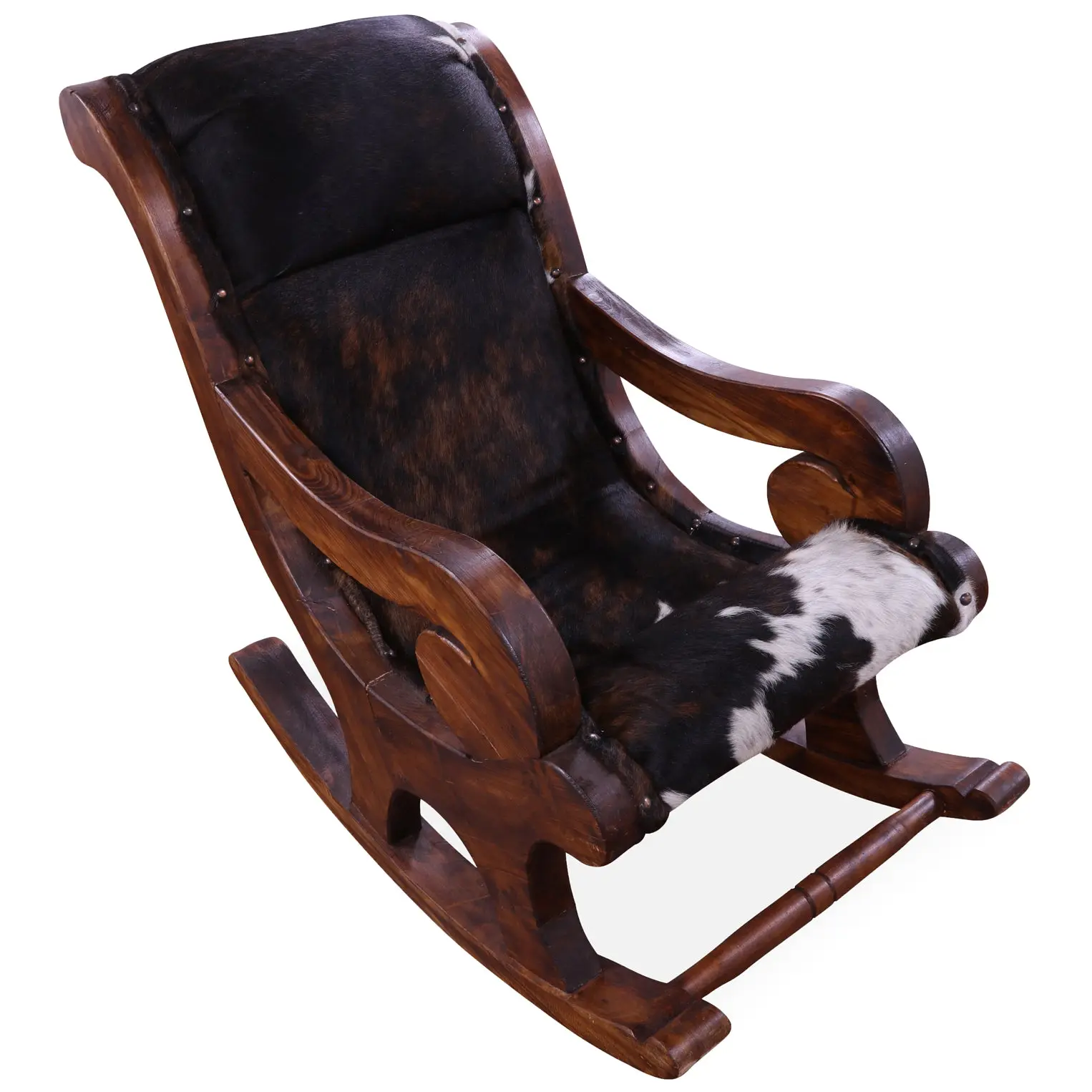 Hair-On Cowhide Wooden Handcrafted Rocking Chair