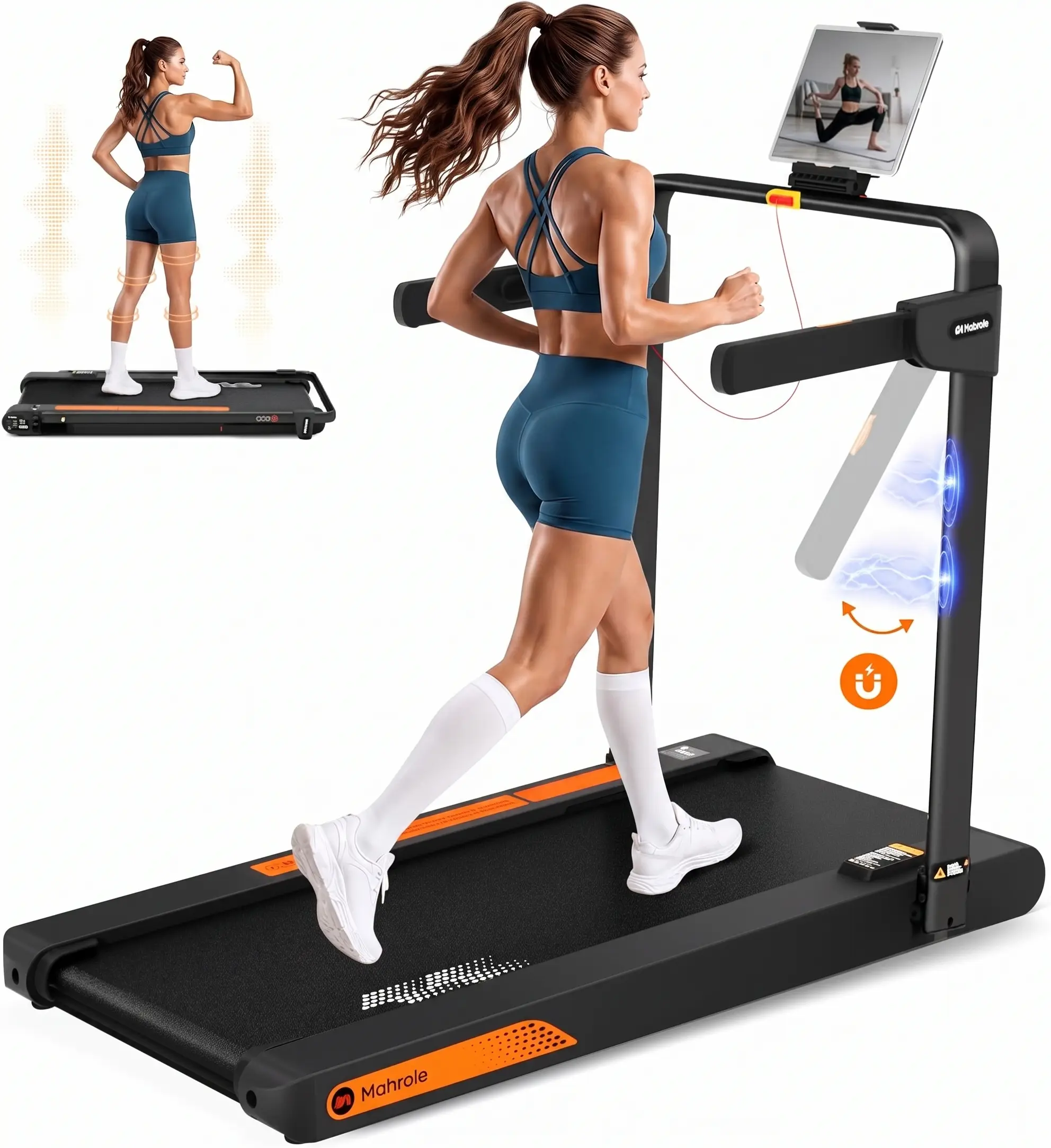 Foldable Handrail Walkingpad Treadmill, 5-in-1 Compact Exercise Machine, Manual & Auto Incline, Portable Home Gym Equipment for Walking, Jogging, Vibration