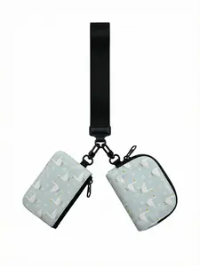 1pc White Goose & Daisy 2D Print 2-Piece Wristlet Bag Set, Detachable & Lightweight | For Students & Office Ladies, Perfect Daily Carry, Daily Commuter Purse