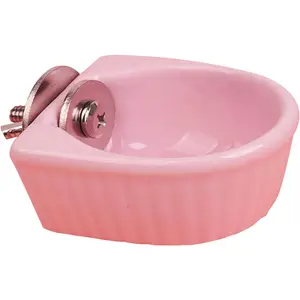 Detachable Cage Small Animal Ceramic Water & Food Bowl Feeder, Pet Supplies for Rabbit Parrot Squirrels Chinchilla Hamster Ferret Pink M