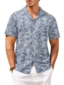 COOFANDY C New York Fashion Week Men's Cotton Linen Tropical Holiday Beach Shirt Classic Floral Menswear Top Overall Collar Casual Shortsleeve