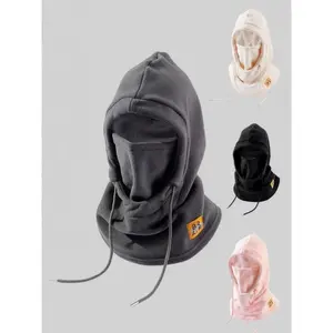 Unisex Solid Color Drawstring Design Hooded Hat Autumn Winter Casual Windproof Warm Hat Men Women fashion Accessories plush warm hat