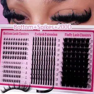 4 in 1 Lash Clusters 200D Long 6-20mm Lash Spikes, Lower Eyelashes Reusable Bottom DIY Spiky Lash Extension, Manga Clusters