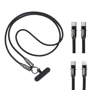 2 in 1 Phone Lanyard Charging Cable, Braided Anti-loss Cord, PD 60W Fast Charging Data Sync Cable Compatible with Apple Data Cable & Android Charging Cable, Electronic, Multifunctional Charging Cable