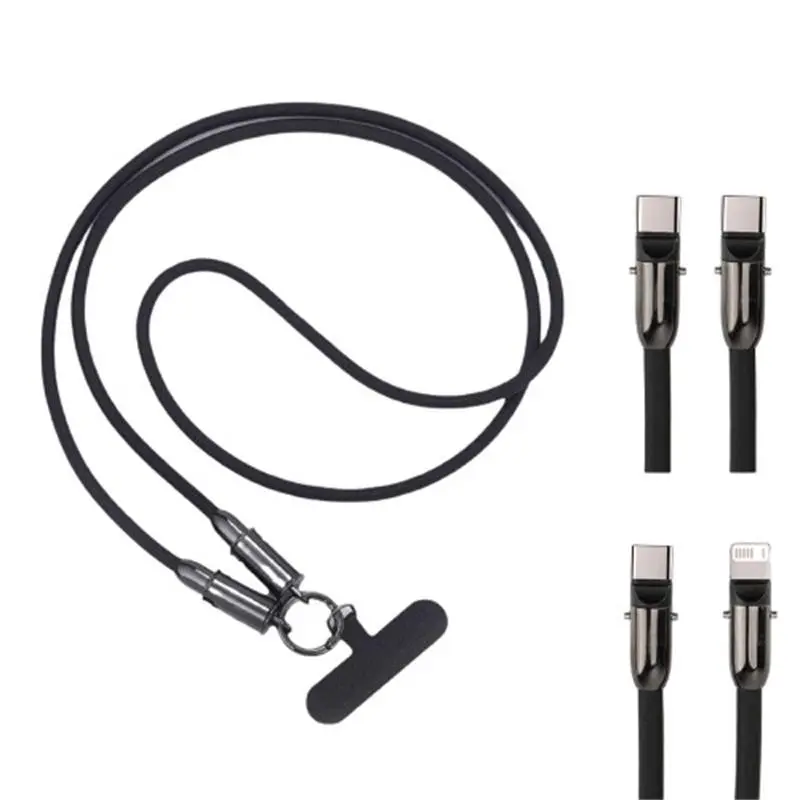 2 in 1 Phone Lanyard Charging Cable, Braided Anti-loss Cord, PD 60W Fast Charging Data Sync Cable, Charger Cable Compatible with Apple Data Cable & Android Charging Cable, Electronic, Multifunctional Charging Cable