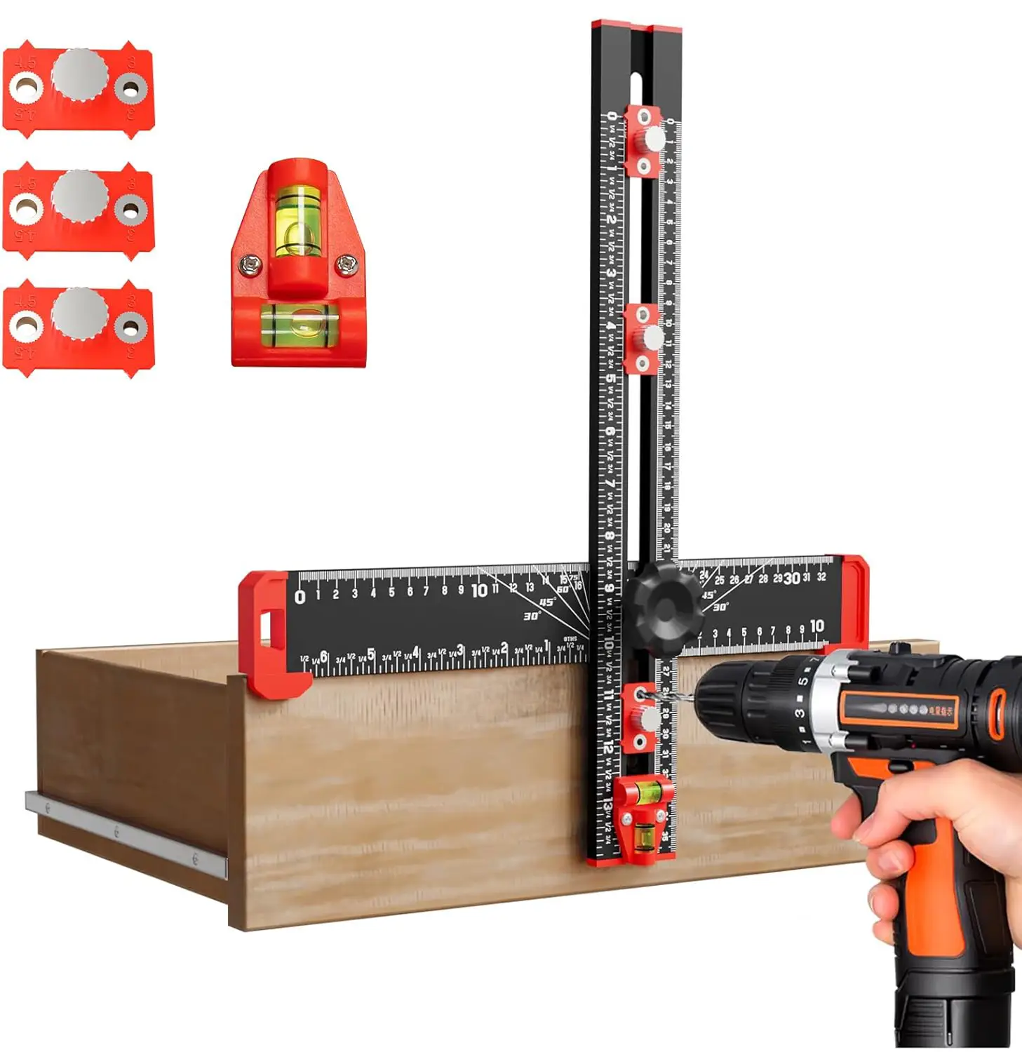 35cm/23.6in T Square Drilling Positioning Ruler, Multifunctional Woodworking Cabinet Punchdown Locator Ruler, Woodworking Tool, Cabinet Hardware Jig