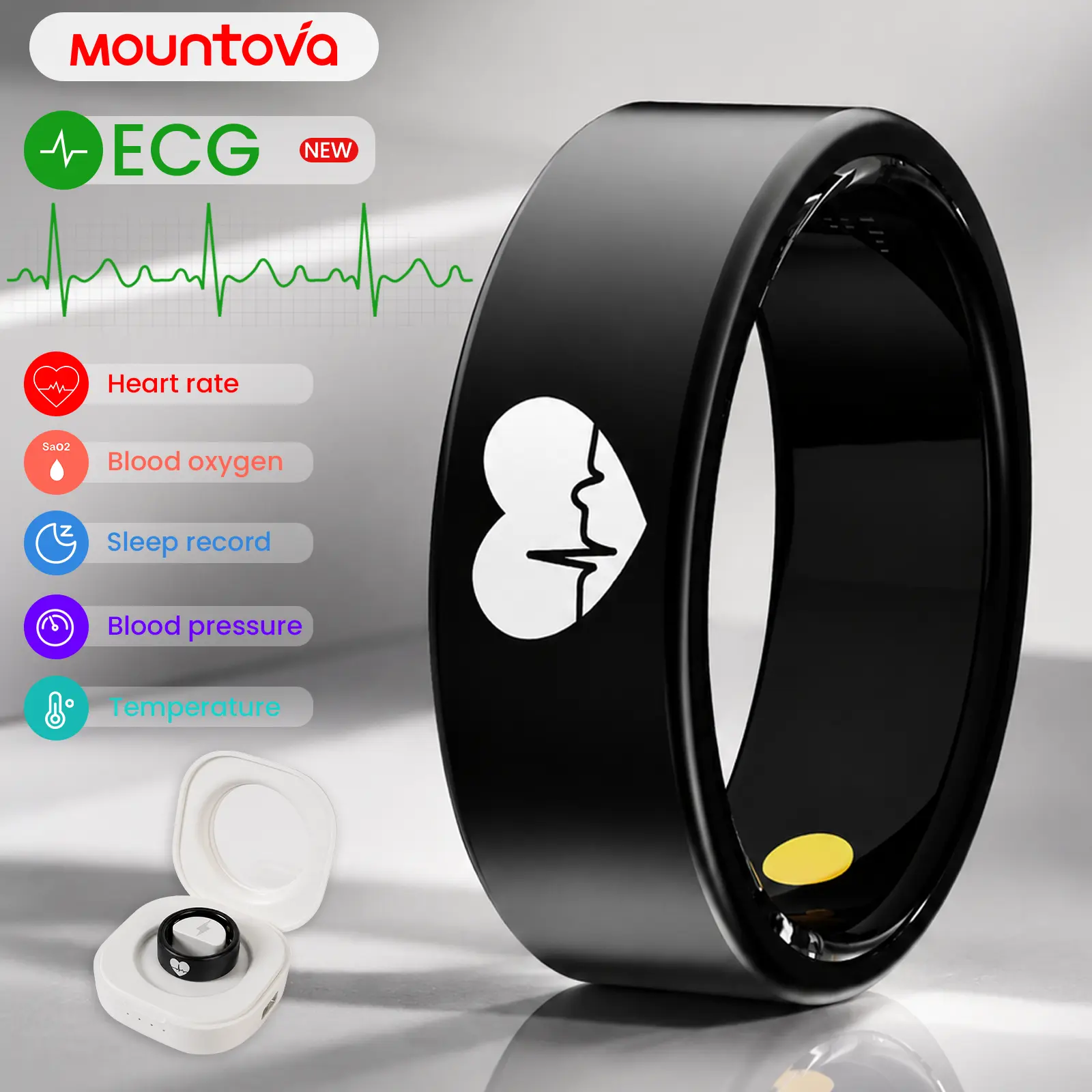Smart Health Monitoring Ring – ECG, Heart Rate, Blood Pressure, SpO₂, Sleep, Activity, Temperature & Cycle Tracking, Waterproof, for Women & Men