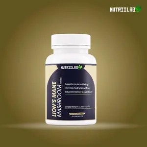 Nutriilab Lion’s Mane Mushroom Capsules – Dietary Natural Nootropic for Brain Support, Focus, Memory, Clarity & Energy | 60 Count Brain Health Supplement