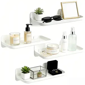 No-Drill Adhesive Floating Shelves , Damage-Free Wall Mounted Storage Organizer, Heavy-Duty Sticky Shelving for Bathroom, Kitchen, Bedroom, Office - Space-Saving Display  Shelves Rack for Toiletries, Spice Jars, Books Lightweight