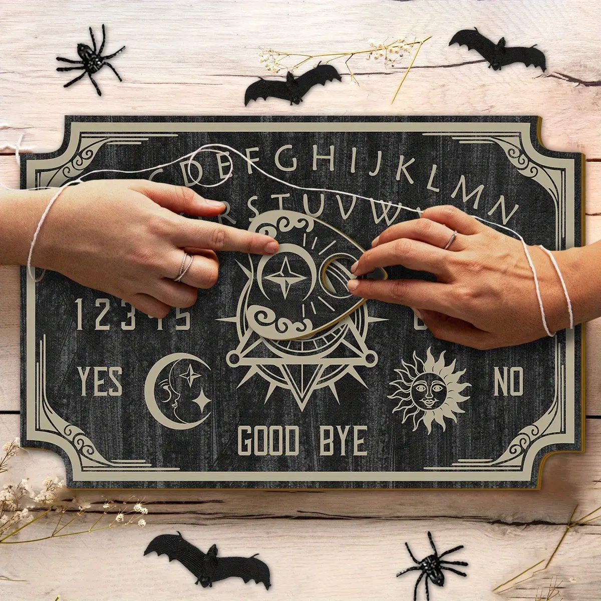 Handmade Wooden Tabletop Ouija Board Set with Full View Eye and Gothic Font, Spiritual Communication Tool, Halloween Party Game, Easy Layout
