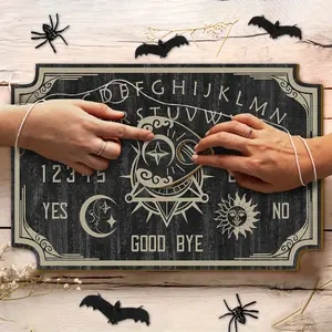 Handmade Wooden Tabletop Ouija Board Set with Full View Eye and Gothic Font, Spiritual Communication Tool, Halloween Party Game, Easy Layout