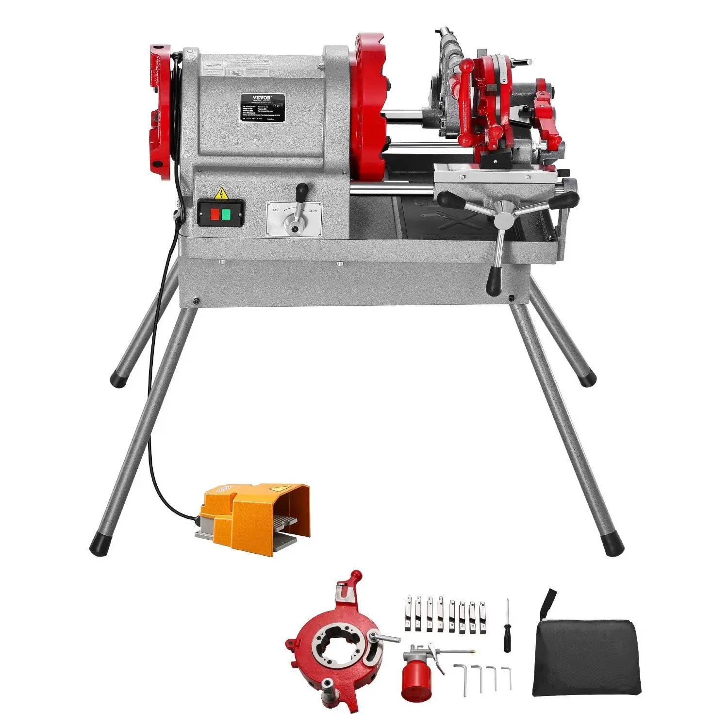 VEVOR Electric Pipe Threader Machine, 900W 2-Speed Threading Cutting Machine, 1/2 to 4 inch Pipes Threading Cutter Tool with Foot Pedal for Plumbing, Automotive Repairs, Metalworking