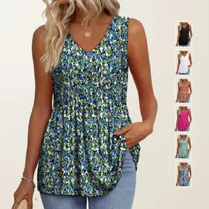 Womens Tank Tops 2026 Flowy Peplum Tops (Size Up 1-2 for Oversized Look) for Women Dressy Sleeveless V Neck Babydoll Tank Tops Fabric Stretchy tank tops summer tops