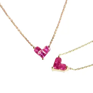 S925 sterling silver 16K gold plated "Mysterious Heart" ruby ​​necklace