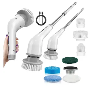 Eectric Scrub Brush-8 Replaceable Plastic Bristles Heads,2 Adjustable Speeds, 3 Adjustable Handle (Extendable Rod), USB Rechargeable, Portable Durable Multi-Purpose Household Tool for Bathroom, Shower Floor Scrubber，Electric Spin Scrubber, Cordless Power