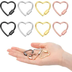 8pcs Heart Shaped Keychain Clip, Heart Shaped Carabiner Zinc Alloy Heavy Duty Hearts Carabiner Spring Snap Clasp Hook Screw Hearts Keychain Clip for Camping Hiking Fishing Traveling
