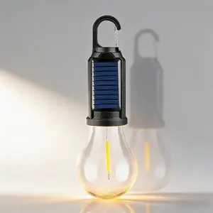Solar Rechargeable Hooked Camping Light, 3 Light Modes, Portable Rechargeable Outdoor Tent Light Bulbs for Camping Hiking Emergency, Camping Gear