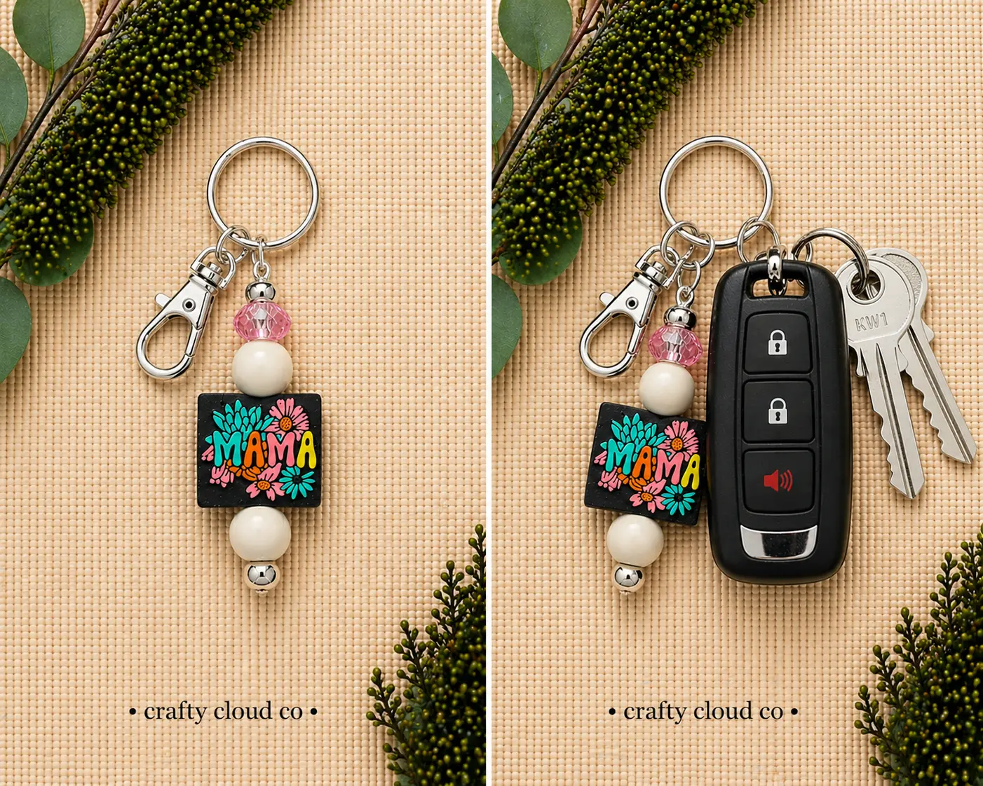 Floral Mama Beaded Keychain