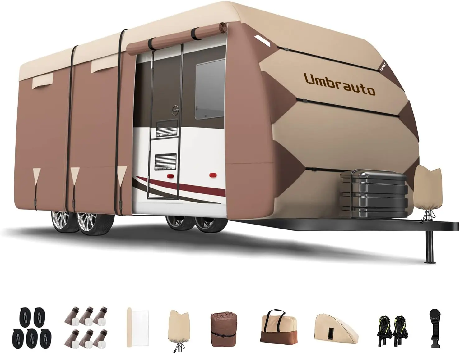 Umbrauto 300D Oxford Cloth Travel Trailer & RV Cover, Waterproof & Snow Guard, Windproof & Ripstop, Fits Toy Hauler Too