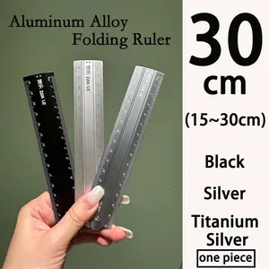 Aluminum Alloy Folding Ruler 15-30cm Extendable Multi-Functional Drawing Straightedge, High Precision Scale Angle Measurement Tool for Students Office