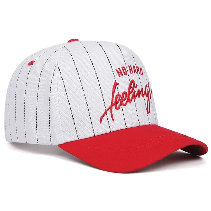 Striped Canvas Baseball Cap with "No Hard Feelings" Embroidery, Adjustable and Breathable for Casual Everyday Wear, Unisex, Year-Round