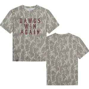 MSU Mossy Oak Dawgs Win Again Bottomland Camouflage T-Shirt with Bold Camo Graphic, Outdoor Style Camo Tee