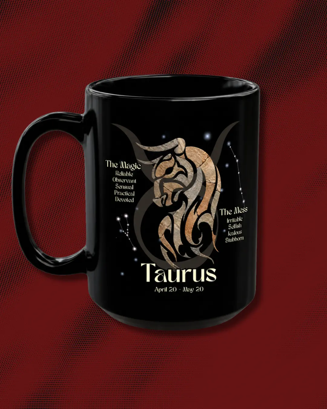 Taurus Black Constellation Coffee Mug — Zodiac Society Coffee Cup (15oz)