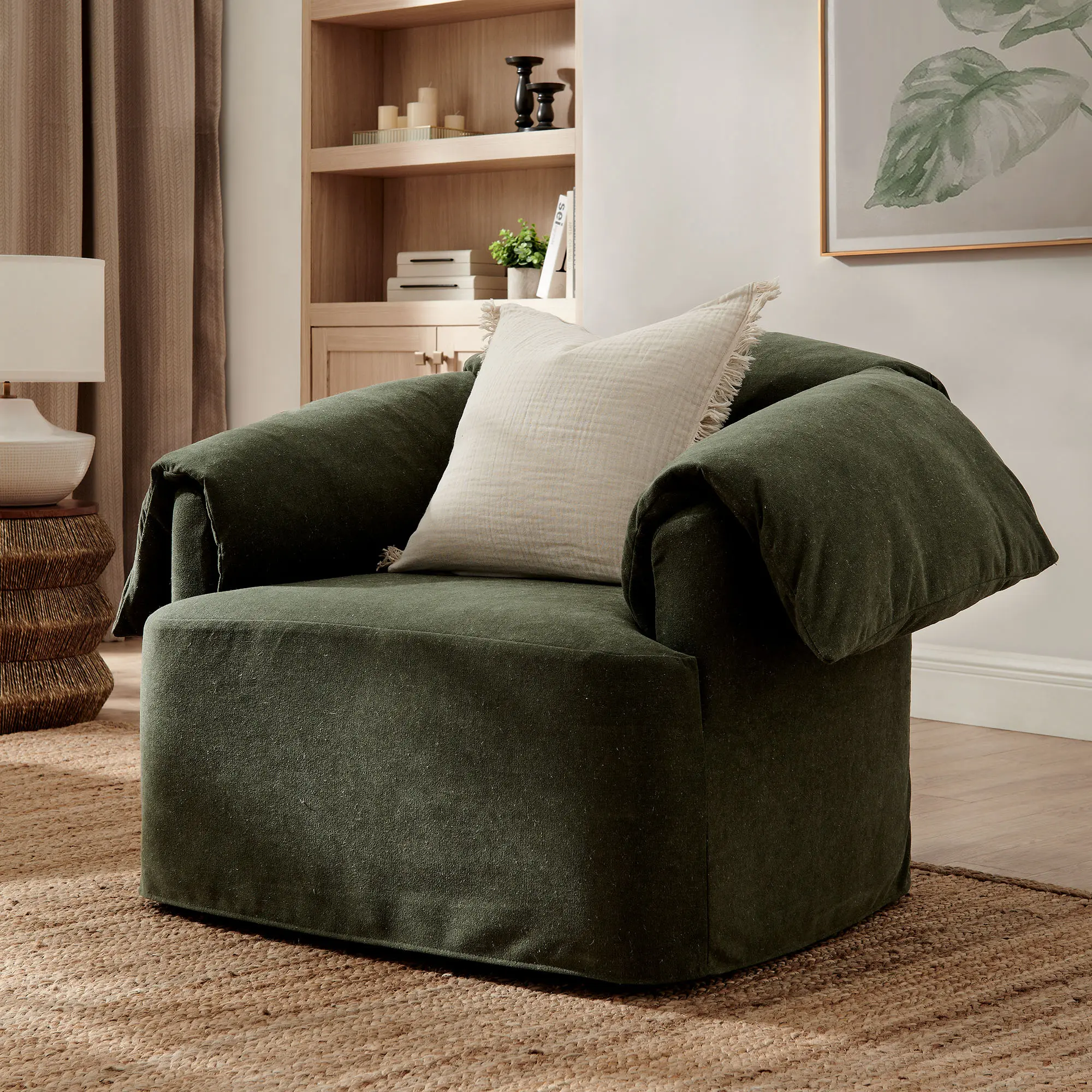 Lark Slipcovered Fabric Oversized Armchair in Sage