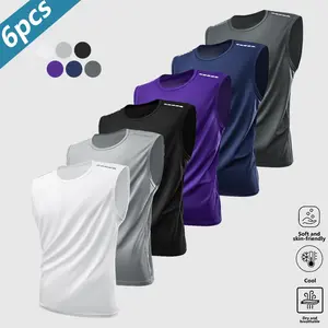 Men's sleeveless fitness vest solid color sleeveless T-shirt, regular version casual crew neck T-shirt, breathable and comfortable, fast drying, sweat-absorbing vest top, suitable for running, outdoor sports, basketball training and other occasions
