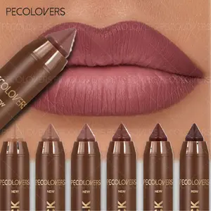 6pcs/set  Velvet Matte Lips Lipliner Pen Sexy Red Natural Outline Long-lasting Lipstick Pencil Lip Glaze Non-stick Cup Lipstick Makeup