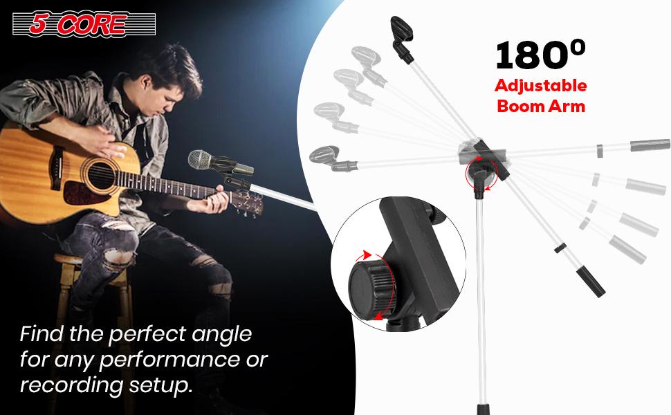 5 Core Tripod Mic Stand Floor Adjustable 18 to 72 Inches Sturdy Boom Arm Holder Microphone Stands Pedestal Para Microfono for Singing MS 080 WH