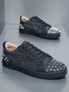 Men's Fashion Outdoor Urban Casual Shoes, Rivet Board Sneakers, All-Season Plain Design, PU Leather, Rubber Sole, Versatile Party Wear