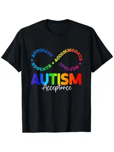 Autism Awareness Shirt - Infinity Symbol & Acceptance Design with Advocacy, Communication, Accommodation, Understand, Include Print - 100% Cotton Unisex T-Shirt for Men & Women