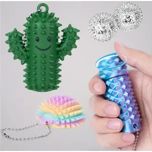 4-Piece Pain Stimulation Fidget Set for Adults - 3D Printed Spiky Rollers for Sensory Grounding. A Unique Tool for Anxiety, Stress Relief, and Focus. Grippy Keychain Design.