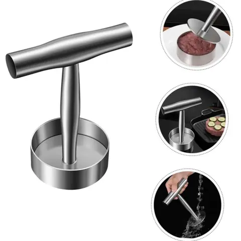 Stainless Steel Silver Solid Burger Press - Non-Stick Meat Patty Maker Mold, Easy-to-Use Griddle Hamburger Smasher, Uniform Patties Tool, Durable Rust-Proof, Dishwasher Safe Kitchen Cooking Accessories for BBQ, Grilling, Fast Burger Prep